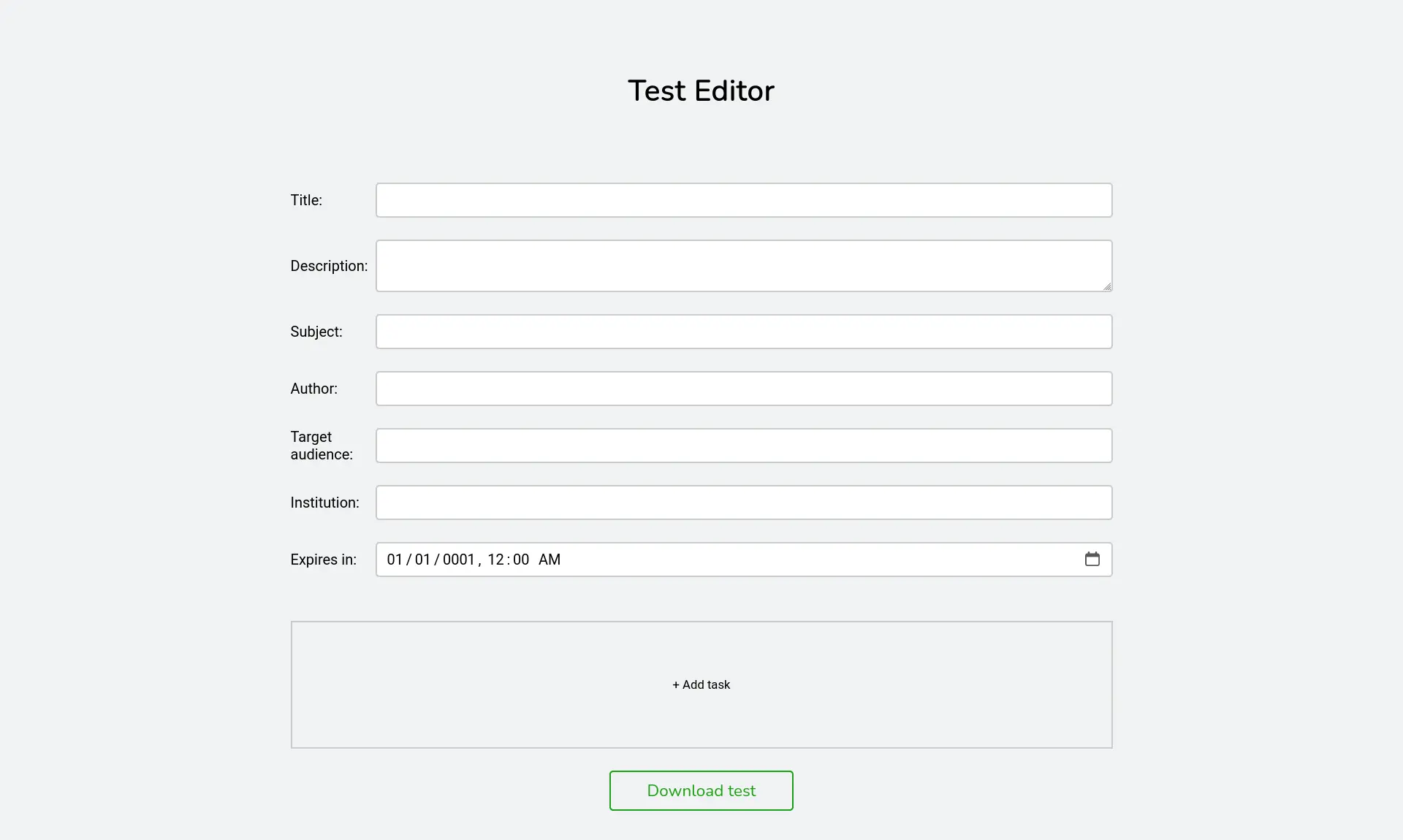 Test editor empty